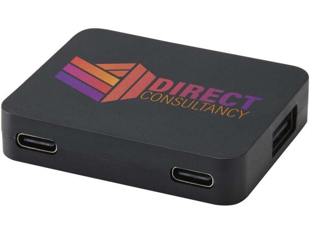 Hub USB Gaia de 4 puertos con plástico ABS reciclado Negro intenso detalle 1