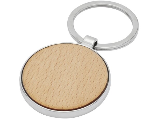 Llavero redondo de madera de haya Moreno con anilla metálica Natural detalle 5