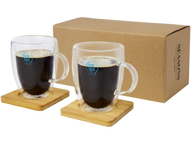 Tazas de vidrio de doble pared con posavasos de bambú Manti Transparente/natural detalle 1