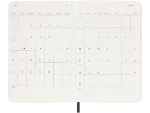Agenda semanal de bolsillo Moleskine 2026 con tapa blanda Negro intenso detalle 4