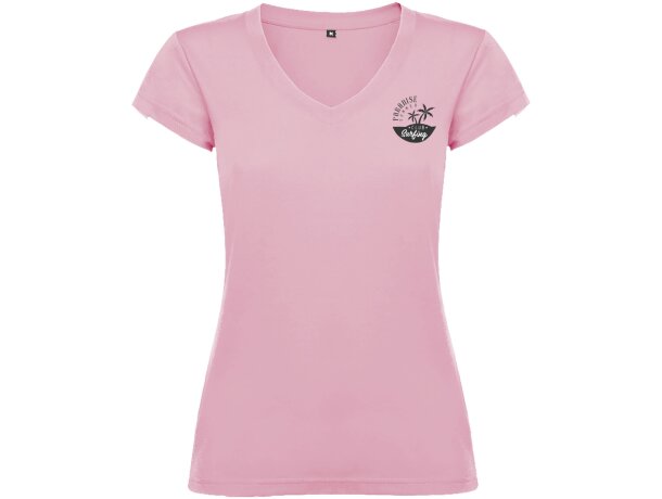 Camiseta cuello pico mujer Roly Victoria algodón 155 g/m² Rosa claro detalle 21