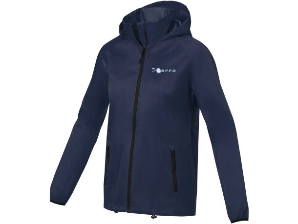 Chaqueta ligera impermeable mujer Dinlas con capucha enrollable Azul marino detalle 13
