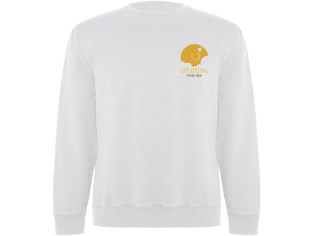 Sudadera cuello redondo algodón orgánico Batian unisex Roly Blanco detalle 1