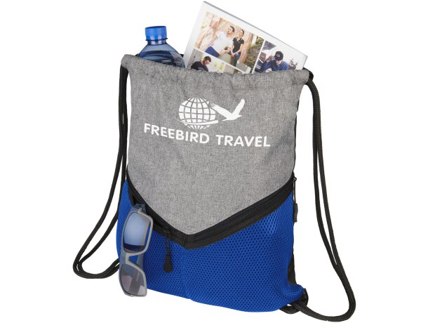 Mochilas de cuerdas personalizadas baratas con dos bolsillos poliéster 600D Azul real/gris detalle 9