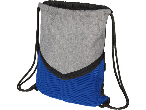 Mochilas de cuerdas personalizadas baratas con dos bolsillos poliéster 600D Azul real/gris detalle 11