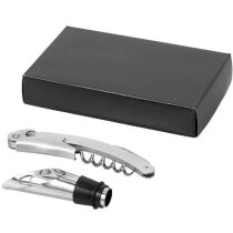 Set de vino dos piezas en caja de cartón personalizado plata Set de vino dos piezas en caja de cartón personalizado plata
