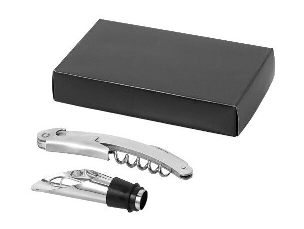 Set de vino dos piezas en caja de cartón personalizado plata Set de vino dos piezas en caja de cartón personalizado plata