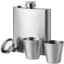 Petaca con vasos de acero personalizada plata Petaca con vasos de acero personalizada plata