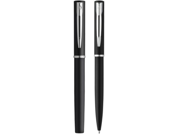 Set bolígrafo y rollerball publicitario metalálico tinta azul Allure Negro intenso detalle 2