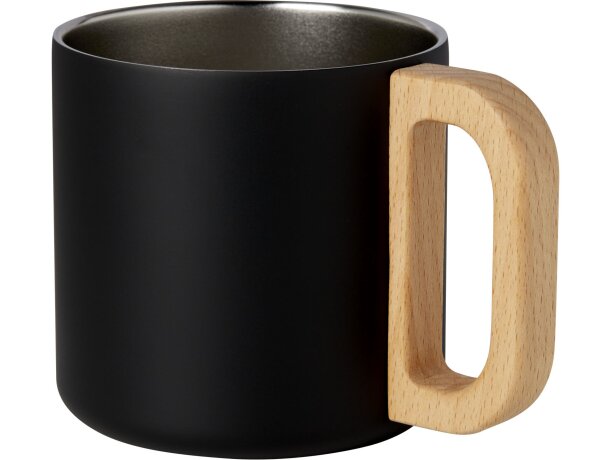 Taza acero inoxidable reciclado Bjorn con asa de madera Negro intenso detalle 5