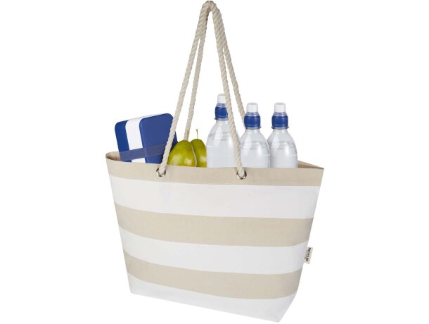 Bolsa tote de playa algodón reciclado certificado GRS Florida Natural/blanco detalle 23