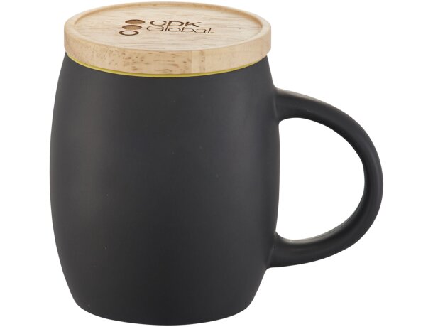 Taza de cerámica de 400 ml con base de madera Hearth Negro intenso/lima detalle 2