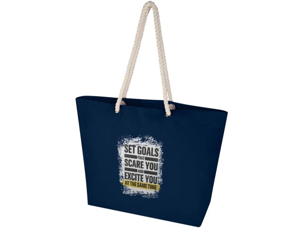 Bolsa tote de playa algodón reciclado certificado GRS Florida Azul marino detalle 13