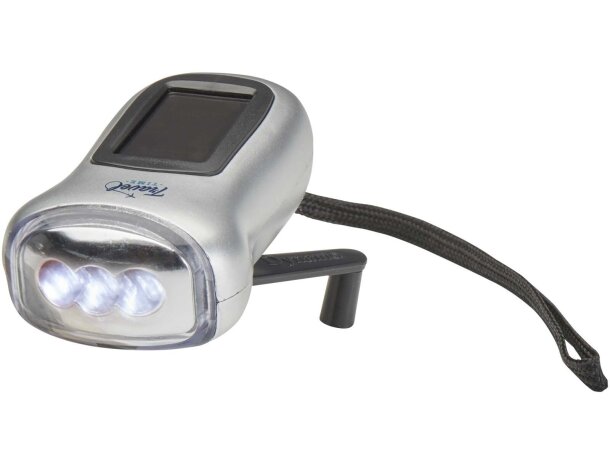 Linterna solar Viv con recarga manual y panel fotovoltaico Plateado detalle 1