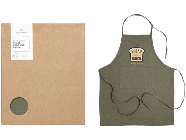 Delantal de algodón reciclado Originalhome con bolsillo frontal Verde detalle 4