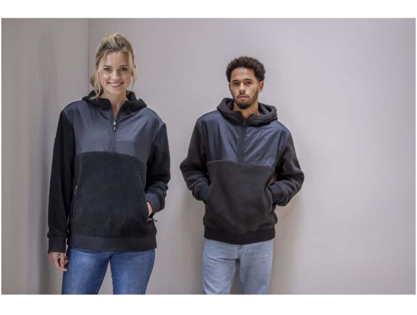 Sudadera unisex polar sherpa reciclado Evans con capucha Negro intenso detalle 5