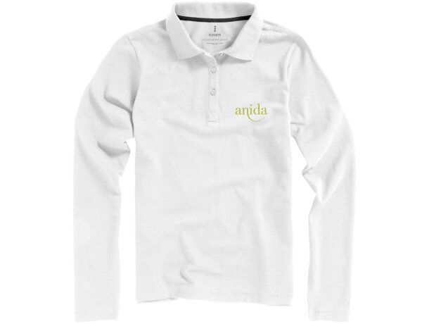 Polo de mujer en manga larga para personalizar Blanco detalle 1