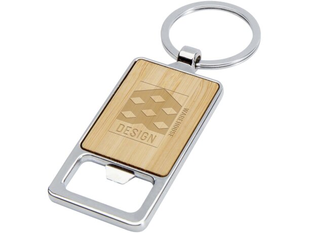 Llavero bambú con abrebotellas Snapper acero inoxidable Natural detalle 1