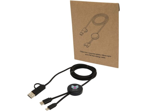 Cable 5 en 1 plástico reciclado Citala carga rápida 27W Negro intenso detalle 1