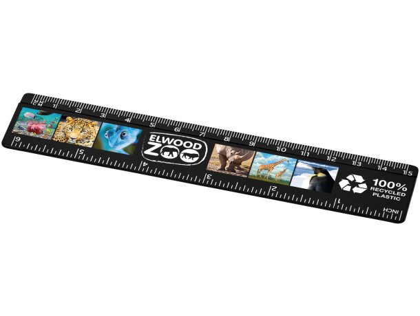 Regla Refari 15 cm plástico reciclado personalizable Negro intenso detalle 4