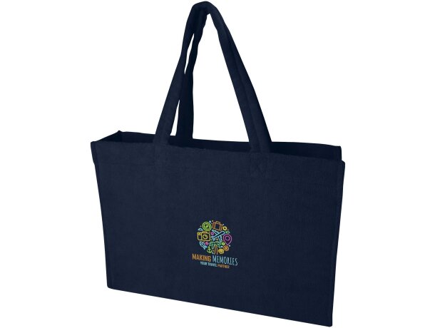 Bolsa tote de rizo reciclado GRS Siam con asa desplegable Azul marino detalle 1