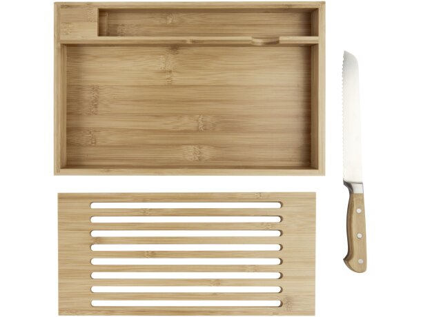 Tabla de cortar bambú con cuchillo pan Pao y bandeja migas Natural/plateado detalle 6