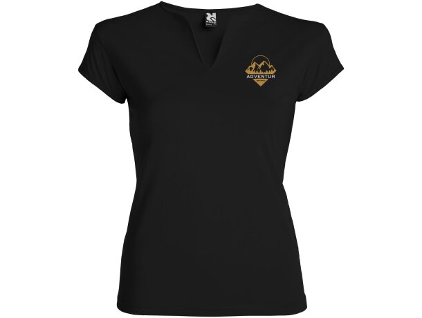 Camiseta manga corta mujer Belice Roly entallada cuello v Negro intenso detalle 1