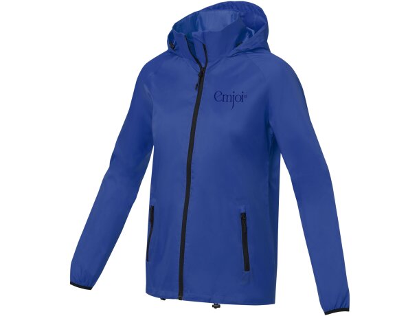 Chaqueta ligera impermeable mujer Dinlas con capucha enrollable Azul detalle 10