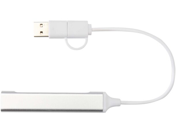 Hub USB Alkaid de aluminio reciclado con 4 puertos tipo C y A Plateado detalle 2
