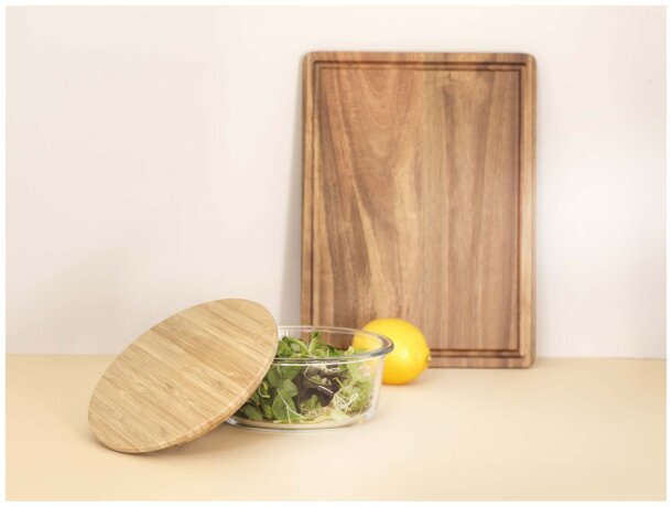 Ensaladera Vista de vidrio borosilicato con tapa de bambú Natural/transparente claro detalle 4