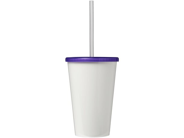 Vasos de plástico publicitario pp reciclado con pajita de silicona 350ml Morado detalle 2