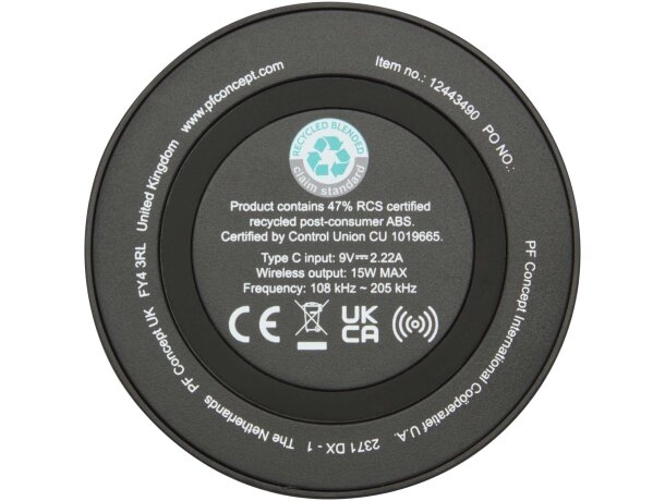 Base de carga inalámbrica Freal 15W plástico reciclado Negro intenso detalle 9