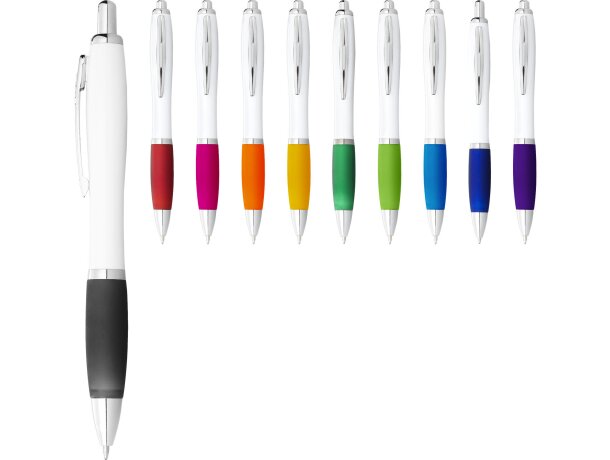 Bolígrafo blanco con grip de colores personalizado