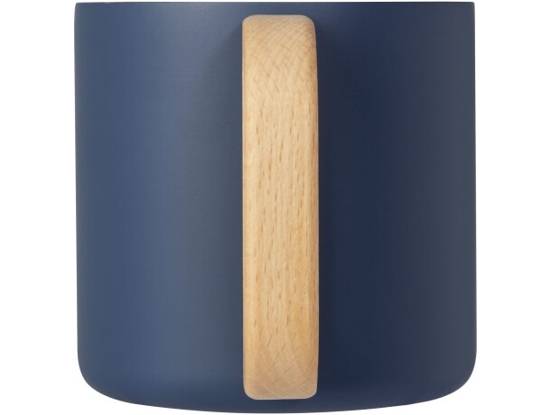 Taza acero inoxidable reciclado Bjorn con asa de madera Azul oscuro detalle 9