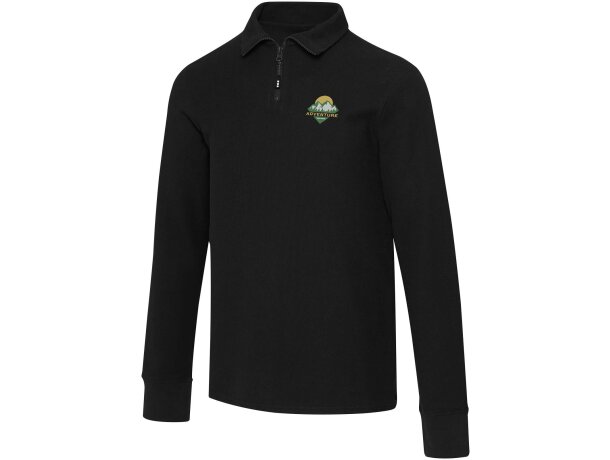 Polo manga larga Zeus con media cremallera en algodón piqué Negro intenso detalle 1