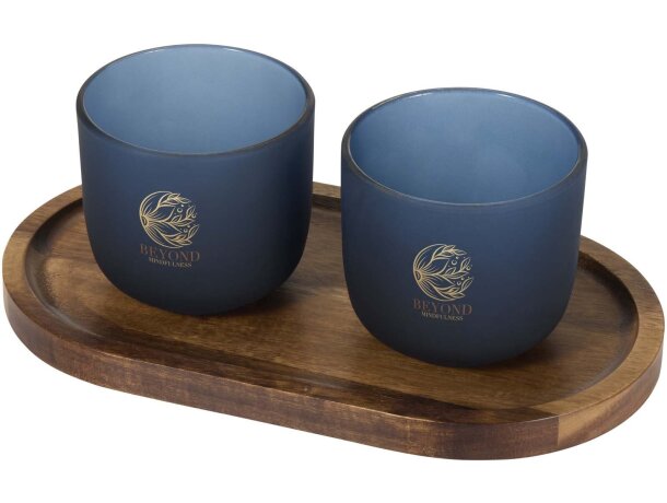 Set bandeja madera acacia y vasos vidrio borosilicato Male detalle 1