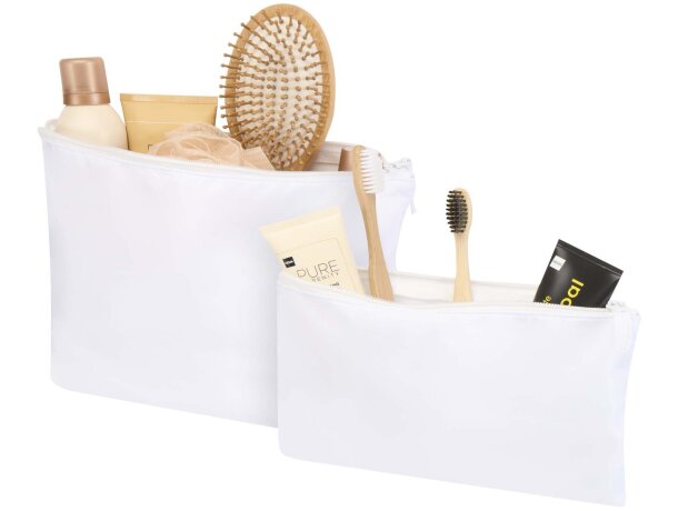 Set de neceseres de poliéster reciclado Swift con certificado GRS Blanco detalle 6