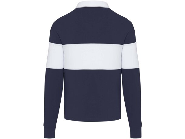 Sudadera polo rugby unisex Clyde algodón orgánico 280 g/m² Azul marino/blanco detalle 26