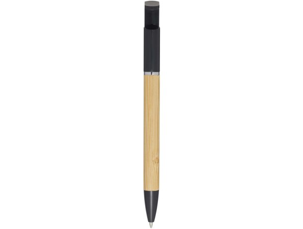 Bolígrafo bambú certificado FSC con soporte para teléfono Negro intenso detalle 3
