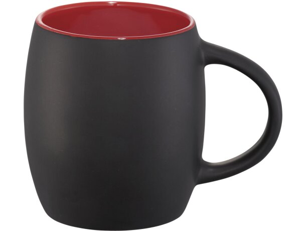 Taza de cerámica de 400 ml con base de madera Hearth Negro intenso/rojo detalle 21