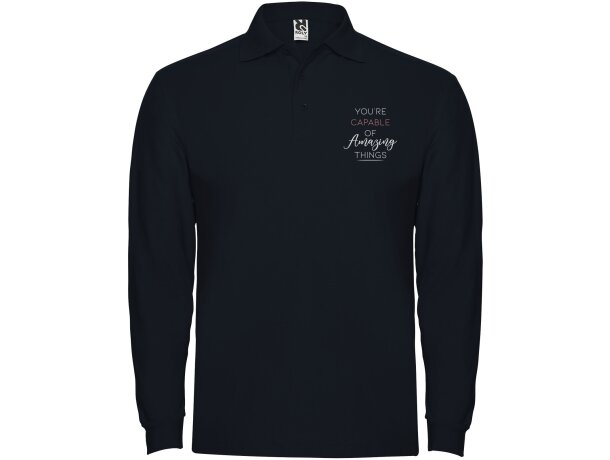 Polo manga larga hombre Estrella Roly 100% algodón piqué Azul marino detalle 29