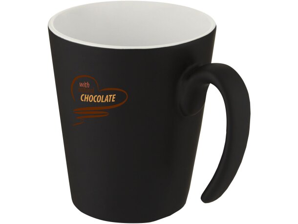 Taza de cerámica con asa Oli 360 ml personalizable Blanco/negro intenso detalle 1