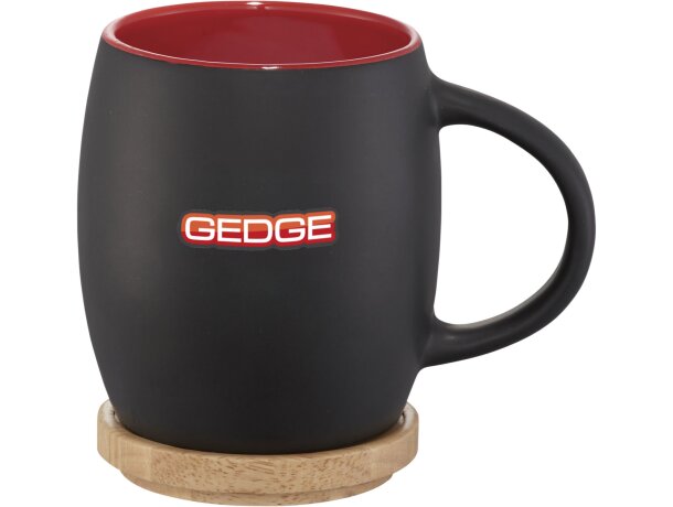 Taza de cerámica de 400 ml con base de madera Hearth Negro intenso/rojo detalle 19