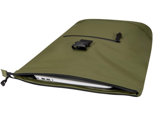 Mochila Resi Plus enrollable 15 pulgadas con materiales GRS Verde bosque detalle 14