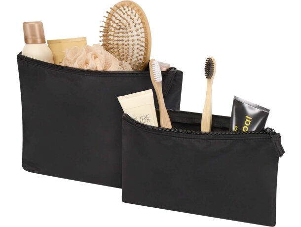 Set de neceseres de poliéster reciclado Swift con certificado GRS Negro intenso detalle 3