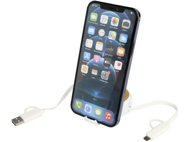 Cable retráctil 5 en 1 Chechia bambú FSC y plástico reciclado Blanco detalle 13