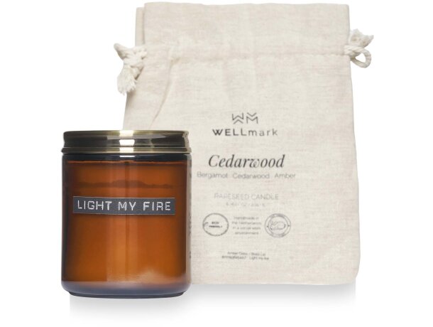 Vela perfumada cedro Wellmark vidrio reciclado cera colza detalle 3