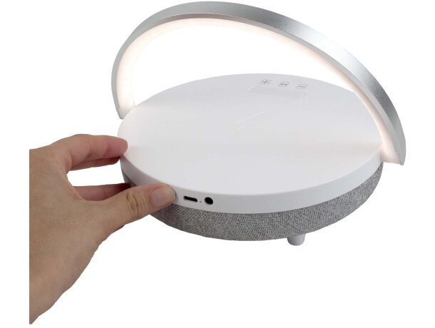 Altavoz bluetooth 4 en 1 con carga inalámbrica Prixton Blanco detalle 3