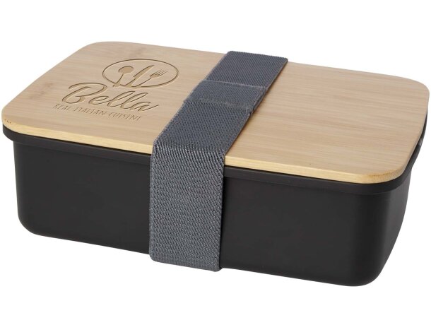 Fiambrera Mangi con tapa bambú y plástico reciclado GRS Negro intenso detalle 6