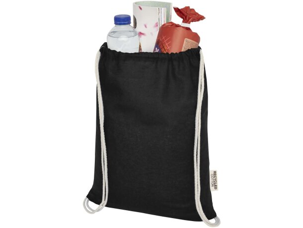 Bolsa con cordón Oregon de algodón reciclado certificado GRS Negro intenso detalle 7